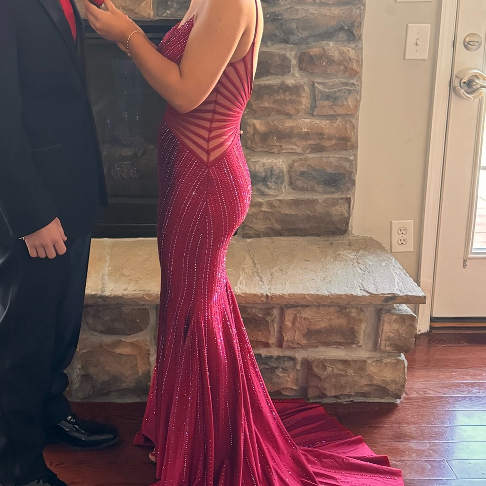 Ellie Wilde Red Rhinestone Prom Dress - Picture 3 of 9